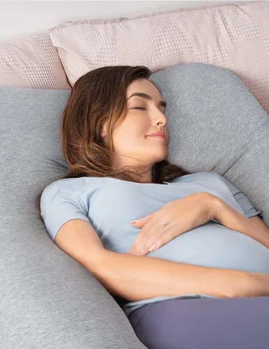 Miniatura 7 de AngQi - Almohada de embarazo con funda de jersey, almohada de cuerpo completo en forma de U para mujeres embarazadas, color gris