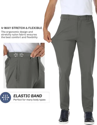 Miniatura 2 de PULI Pantalones de golf para hombre, elásticos, ajustados, casuales, para trabajo, senderismo, pantalones impermeables con bolsillos