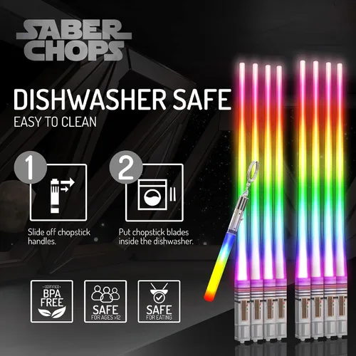 Miniatura 7 de Lightsable - Palillos de sable de sable de luz LED con luz brillante, palillos de sable de sushi, reutilizables, divertidos, Geeky Starwars, juego