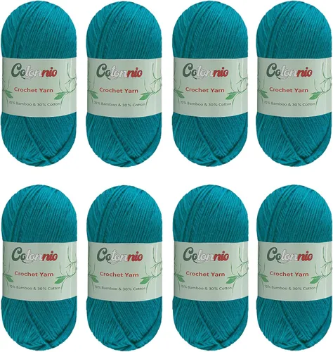 Miniatura 4 de 8 madejas de hilo para tejer a ganchillo, 70% rayón derivado de bambú, 30% algodón, peso superfino fingering, Sunny Cat Cotonnio importado