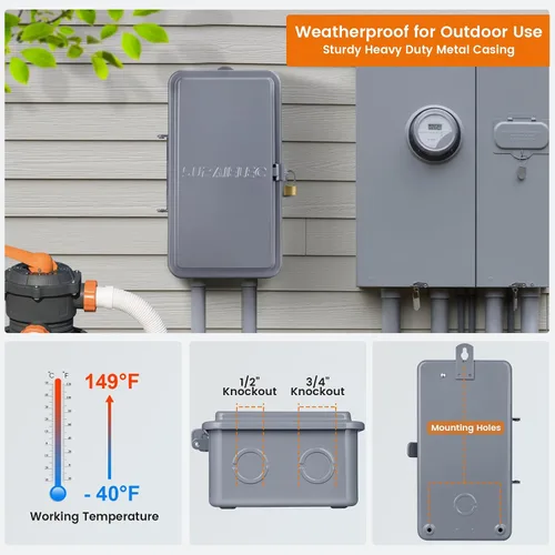 Miniatura 5 de SURAIELEC Temporizador para alberca, temporizador digital de 7 días y 24 horas para bomba de piscina, 40 AMP de servicio pesado, 120/240/277 VAC