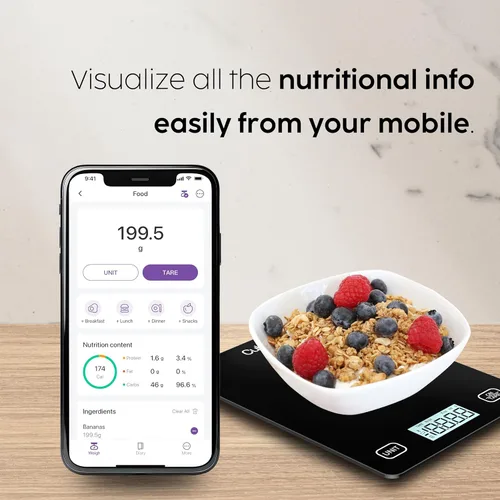 Miniatura 9 de CUBITT Báscula inteligente de cocina, báscula de alimentos Bluetooth con calculadora nutricional para ceto, macro y calorías, gramos digitales