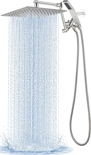 Miniatura 16 de G-Promise Cabezal de ducha de metal de 10 pulgadas con combo de rociador de mano, desviador de 3 ajustes, brazo de extensión ajustable con juntas
