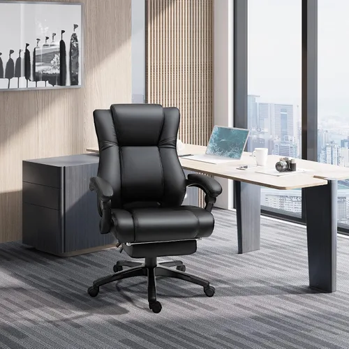Miniatura 9 de Executive High Back Office Chair Executive Computer Desk Chair with PU Leather, Adjustable Height and Retractable Footrest, Black