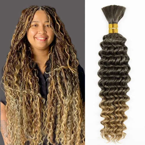 Miniatura 25 de Cabello bohemio para trenzar de 18 pulgadas, 2 paquetes de cabello ondulado profundo a granel para trenzas bohemias, sin trama, extensiones
