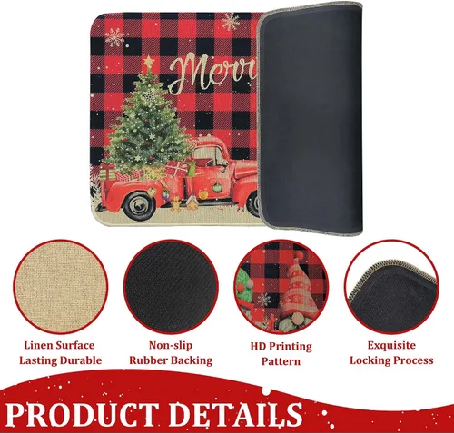 Miniatura 6 de Felpudo Rojo de Búfalo a Cuadros Feliz Navidad Felpudo Decorativo de Puerta de Navidad 30"x17", Felpudo de Gnomo de Navidad Temporada Felpudo