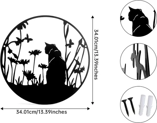 Miniatura 4 de SwallowLiving Decoración de silueta de gato negro de metal de 13.4 x 13.4 pulgadas, arte de pared de corte láser, elegante regalo de gato negro