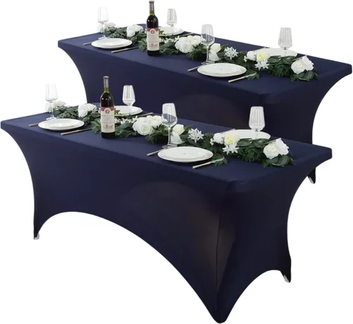 Miniatura 17 de Paquete de 2 manteles de elastano negro de 6 pies – Manteles ajustados – Mantel elástico de ajuste universal para mesas plegables – Sin arrugas