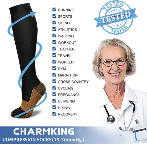 Miniatura 153 de CHARMKING - Calcetines de compresión para mujeres y hombres (3 pares), 15-20 mm Hg, el mejor apoyo para atletismo, running o ciclismo, mejora