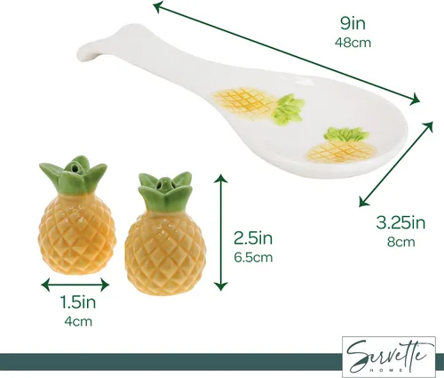 Miniatura 5 de Juego de estufa de cerámica con salero y pimentero y soporte para cucharas, piña Cactus
