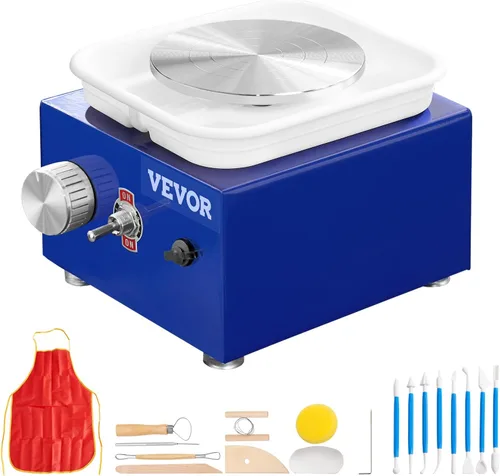 VEVOR Rueda Mini de Cerámica para Niños y Principiantes, Kit Completo de Cerámica con 2 Platos Giratórios de 6.6cm/10cm y 17 Herramientas Azul