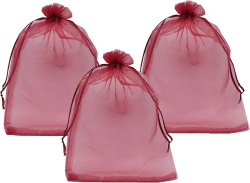 Miniatura 5 de Ankirol 50 bolsas de organza transparente, 12 x 16 bolsas grandes de organza con cordón (rojo vino)
