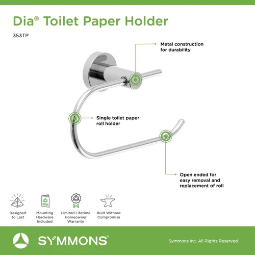 Miniatura 5 de Symmons 353TP Dia - Soporte de papel higiénico para montaje en pared en cromo pulido Cromado