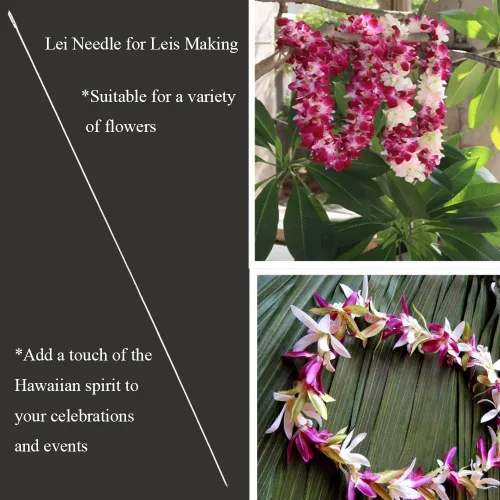 Miniatura 22 de 10 agujas Lei para fabricación de Leis, aguja de costura de ojos grandes de 4.7 pulgadas para manualidades, aguja larga de Lei para hacer flores