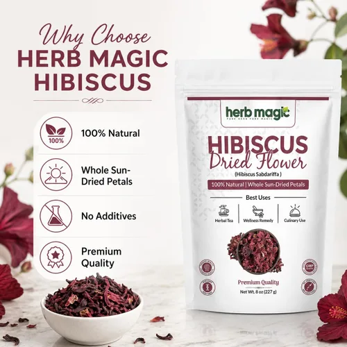 Miniatura 3 de Flores secas de hibisco perfectas para té y agua fresca mexicana, flor de jamaica, flores enteras y pétalos Herbmagic