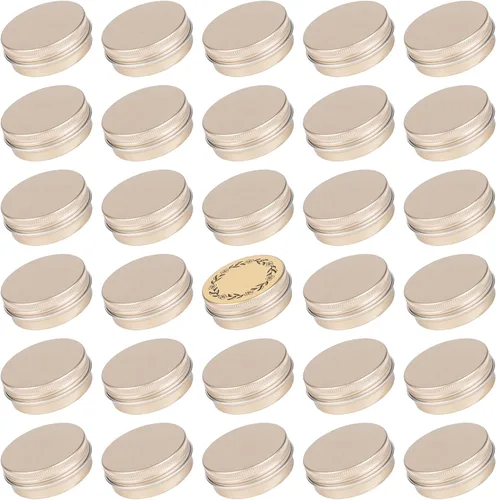 Miniatura 12 de Recipiente de aluminio de 1 oz / 30ml con tapa de rosca y etiquetas en blanco (Naranja - Paquete de 32)