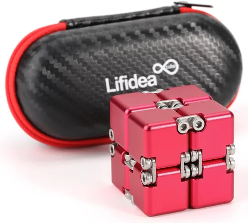 Miniatura 7 de Lifidea Cubo infinito de metal de aleación de aluminio (6 colores) juguete de escritorio de mano con estuche genial, cubo mágico infinito, alivia