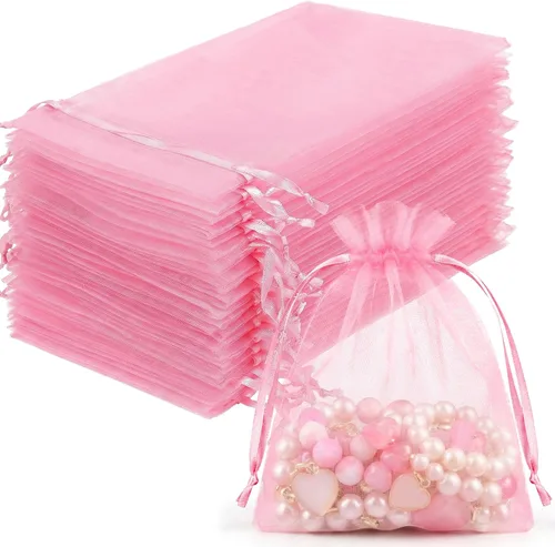 Miniatura 24 de FUNFERY 100 bolsas de organza naranja de 4 x 6 pulgadas, pequeñas bolsas de regalo con cordón de malla para bolsitas, joyas, dulces, recuerdo