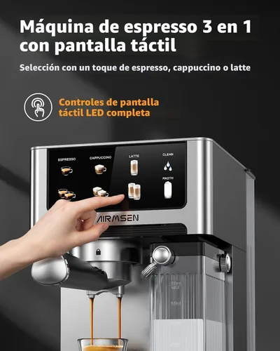 Miniatura 7 de AIRMSEN Máquina de café expreso de 20 bares con espumador automático de leche, cafetera de capuchino y latte con caldera doble de preparación rápida