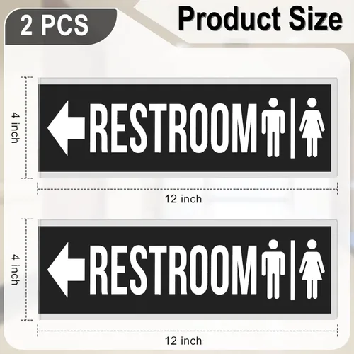 Miniatura 2 de 2 letreros de metal de doble cara de 12 x 4 pulgadas, bandera de baño de aluminio negro para negocios, baño, puerta, baños, decoración de pared