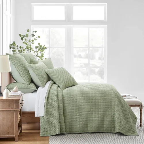 Miniatura 2 de Levtex Home Mills Waffle - Juego de colcha King (120 x 104 pulgadas) con 2 fundas de almohada (36 x 20 pulgadas), salvia del desierto, juego