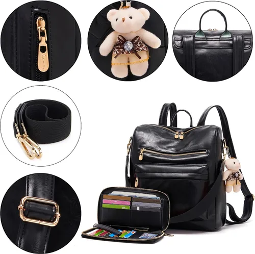 Miniatura 4 de Soperwillton Bolso de mochila para mujer. Bolsos de mano con diseño multiusos. Bolsa de hombro de cuero sintético. Bolsa de viaje. Juego de 2