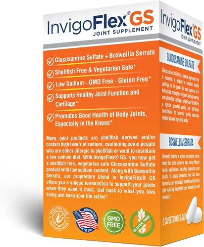 Miniatura 8 de INVIGOFLEX® GS - Sulfato de glucosamina (sin mariscos, sin sodio y seguro para vegetarianos) sin OMG, sin gluten, con Boswellia Serrata - Suplemento