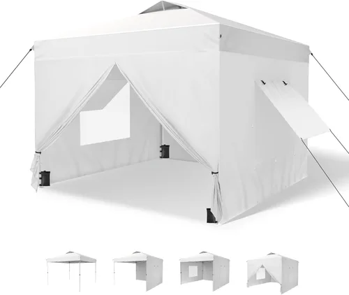 Miniatura 13 de MFSTUDIO Carpa Desplegable de 10x10 pies, Refugio Gazebo Sombra Solar Toldos Impermeables Patio Portátil Carpas con Malla Desplegables para Playa