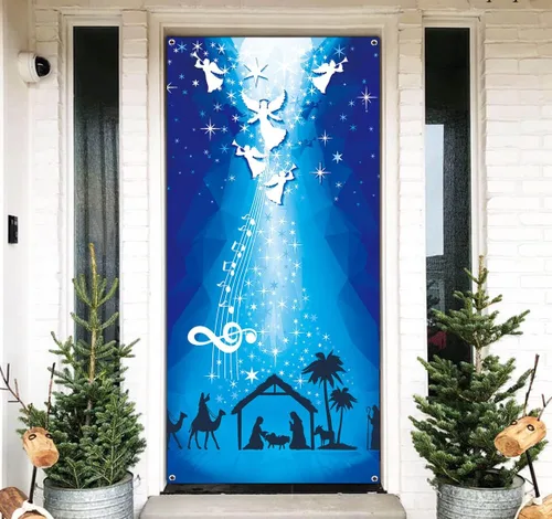 Miniatura 10 de Cubierta de Puerta de Gatos Lindos Feliz Navidad Banner Decoración de Gatos Divertidos para Puerta Delantera Pared Ventana Suministros de Fiesta