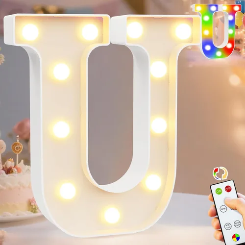 Miniatura 46 de Pooqla Letras con luces LED de marquesina, letras decorativas iluminadas en blanco cálido y blanco frío, letras del alfabeto iluminadas para niños