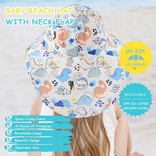 Miniatura 47 de Sombrero de verano para niños pequeños con solapa para el cuello, impermeable, sombrero de natación para niños, protección UV, sombrero de playa
