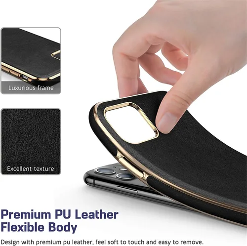 Miniatura 4 de LOHASIC Funda de cuero para iPhone 11, piel sintética delgada con marco galvanizado, agarre antideslizante, parachoques de TPU suave, funda Negro