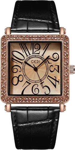 Gosasa Relojes retro vintage para mujer, esfera grande, cuadrados, con diamantes de cuarzo, correa de cuero, relojes de pulsera clásicos para mujer