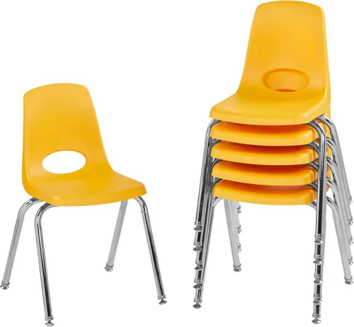 Miniatura 63 de FDP 16" Silla apilable escolar, silla de estudiante apilable con patas de acero cromado y ruedas; para aprendizaje en casa o en el aula - Gris claro