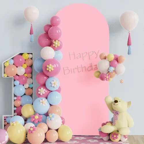 Miniatura 24 de Fomcet Cubierta de Arco de Boda de 6 Pies Beige Spandex Tela Ajustada Cubierta de Telón de Fondo de Arco Parte Superior Redonda Cubiertas de Telón