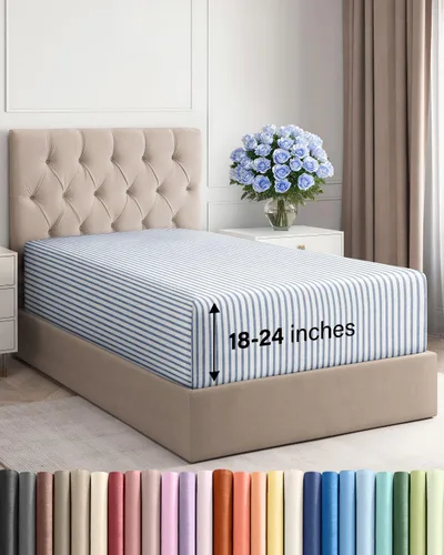 Miniatura 28 de Sábana bajera ajustable extra profunda tamaño completo – Sábana bajera individual de lujo para hotel únicamente – Se adapta fácilmente a colchones
