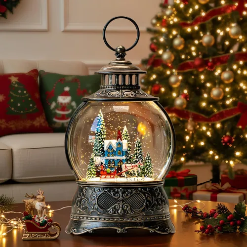Miniatura 6 de Globos de Nieve de Navidad, Farol de Agua de Navidad con Carruaje e Iglesia Azul, Música y Temporizador de 6 Horas, Faroles Iluminados con Cable
