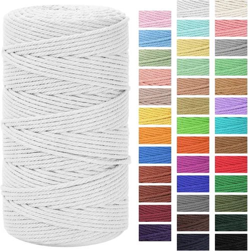 Miniatura 38 de Cordón de macramé de 0.118 in x 328 yardas Cuerda de macramé 100% algodón natural Cuerda de algodón trenzado de 4 hebras para manualidades, Gris
