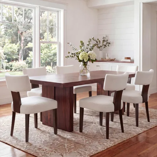 Miniatura 52 de VESCASA Juego de 2 sillas de comedor modernas de mediados de siglo, sillas de comedor tapizadas de lino con respaldo curvado ergonómico, patas