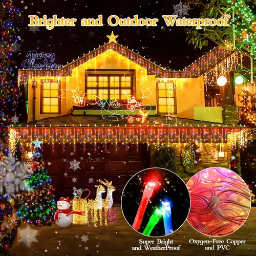 Miniatura 8 de FLVOECN 480 luces LED de Navidad de 49 pies, enchufables, 8 modos con temporizador, luces de hielo regulables, para exteriores, impermeables