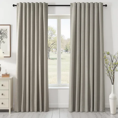 Miniatura 68 de Topfinel Cortinas opacas, blanco beige, 2 paneles, ventanas pequeñas, textura, mezcla de lino, bohemia, abedul, rural, gancho, bolsillo trasero