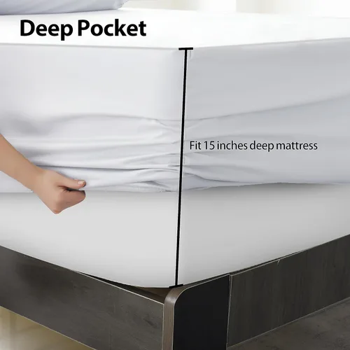 Miniatura 6 de Paquete de 2 sábanas bajeras de algodón puro tamaño individual XL para cama ajustable tamaño King dividido, 600 hilos, bolsillo profundo de 16 Blanco