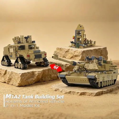 Miniatura 5 de M1A2 Abrams - Juego de construcción de tanques, modelo militar moderno a escala 1:28 con figuras de soldado, tanque 2 en 1 y vehículo blindado