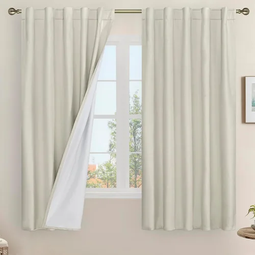 Miniatura 175 de LAMIT Cortinas de lino natural 100 % opacas para ventana, para dormitorio, 45 pulgadas, cortinas térmicas con textura de lino estilo granja