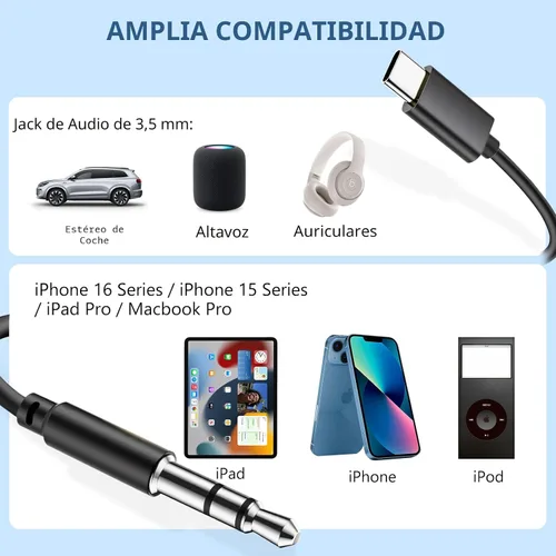 Miniatura 2 de Cable auxiliar para iPhone (certificado MFi de Apple), cable de audio Lightning a 1/8 pulgadas, 3.3 pies, adaptador de conector de auriculares