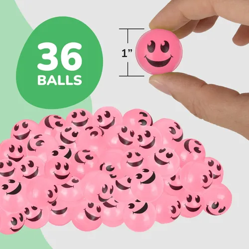 Miniatura 7 de ArtCreativity 36 bolas de rebote de cara sonriente rosa que brillan en la oscuridad, paquete a granel de 36 a 1 pulgada de alto rebote para niños