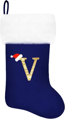Miniatura 81 de Calcetines de Navidad bordados de 20 pulgadas con monograma, terciopelo negro con puño de felpa blanca supersuave, adornos clásicos para decoración