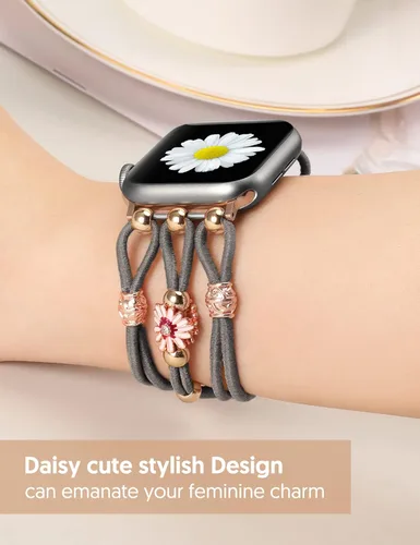 Miniatura 4 de TOYOUTHS - Pulsera floral compatible con Apple Watch de 1.65/1.61/1.57/1.49 pulgadas para mujer, correa de nylon elástica y trenzada con cuentas