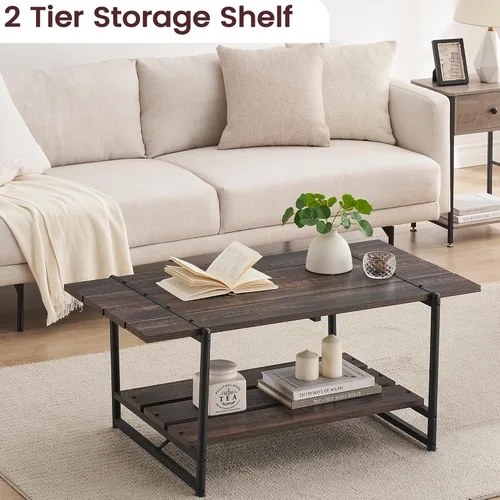 Miniatura 5 de Mesa auxiliar para sala de estar, mesas de sala de estar de 2 niveles, mesa de centro moderna para sala de estar, mesa de centro de madera