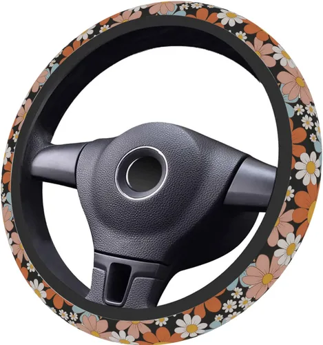 Miniatura 3 de Funda para volante, funda para volante de margaritas retro para mujeres y hombres, antideslizante, transpirable y absorbente de sudor, universal